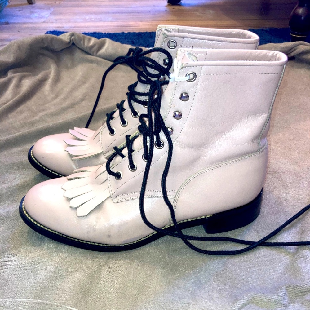 Vintage Justin Soft Pink Western Cowboy Roper Boots Men’s 6/Ladies 7.5 very nice